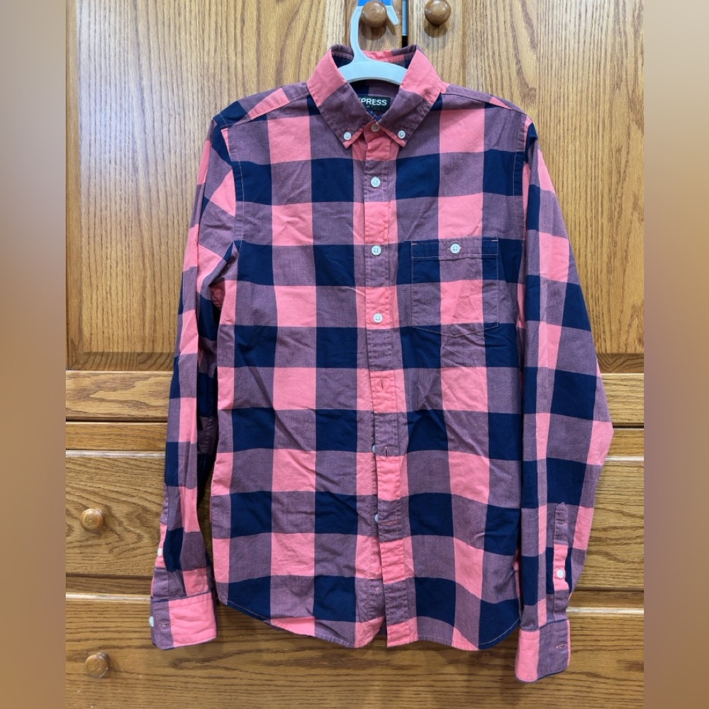 Express Men's red plaid button up shirt size XS 13-13 1/2